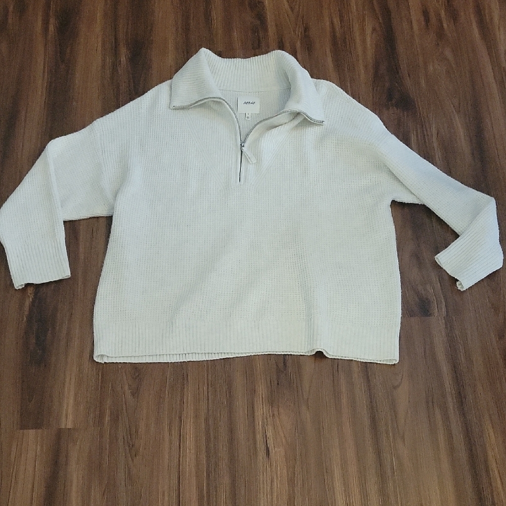 Aerie Heather Gray Quarter-Zip Sweater